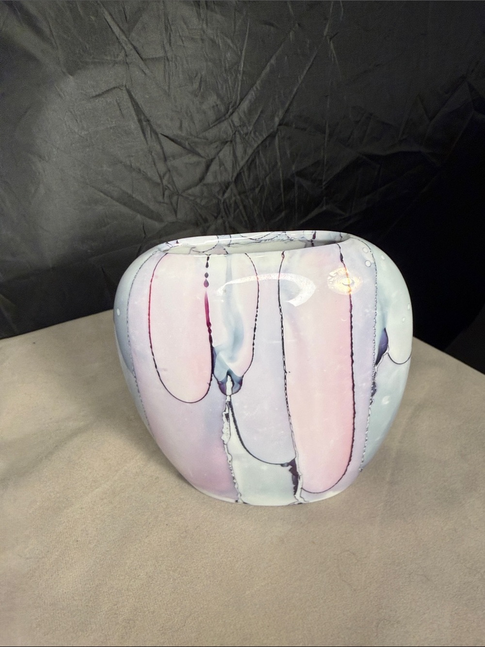 Handcrafted Pastel Pink & Light Blue Art Glass Vase made in SanFrancisco